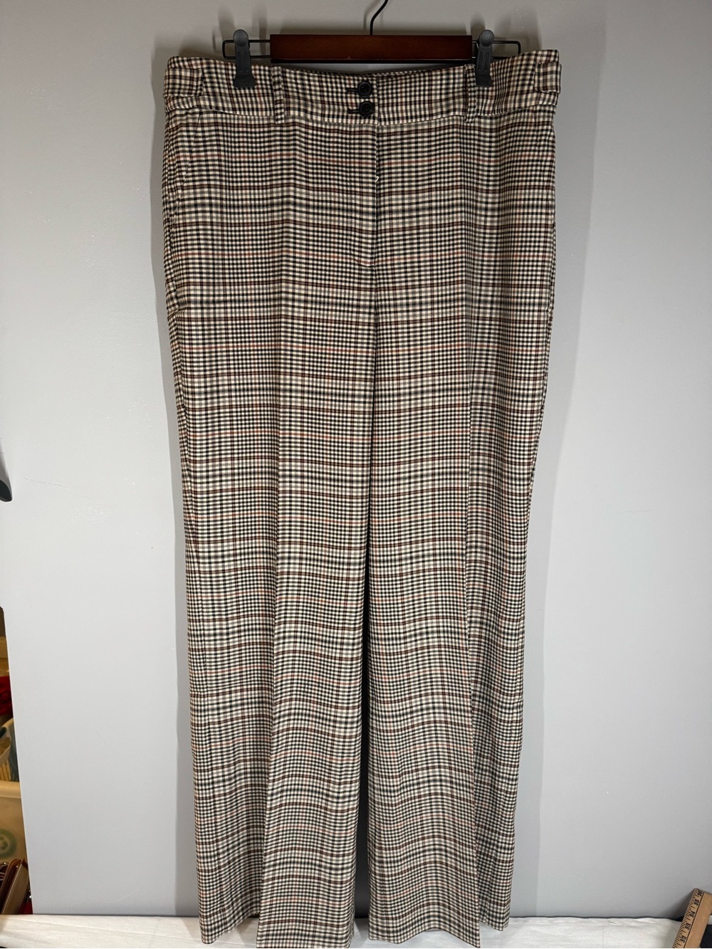 Talbots Beige and Brown Plaid Pants Size 14